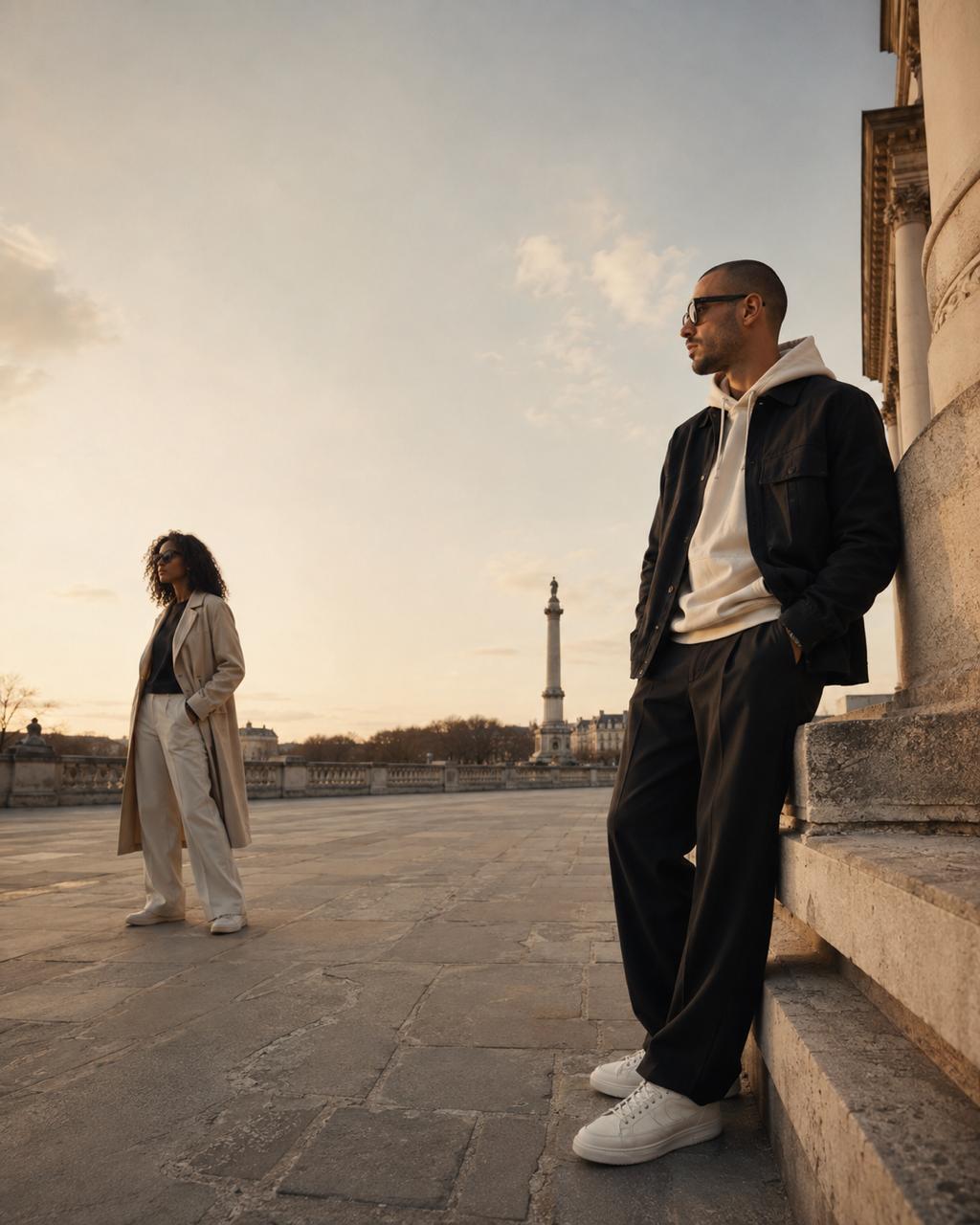 Deux entrepreneurs sur une place au coucher du soleil, Love Equity